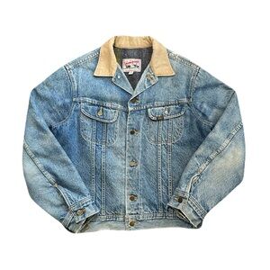 Vintage Lee Storm Rider USA Denim Jean Wool Lined Trucker Jacket L 70s/80s Sz 40